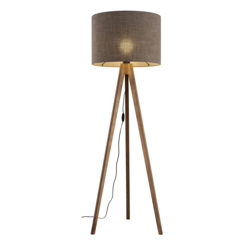 Lampa podłogowa nowoczesna skandynawska boho drewniana klosz materiałowy orzech brązowa TK Lighting Grand 16019 1x15W E27