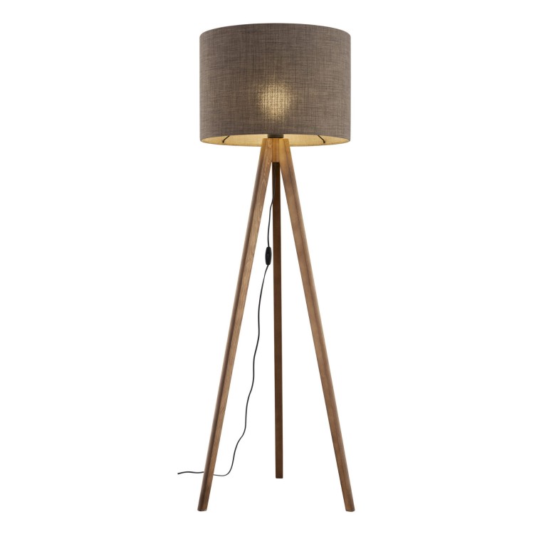 Lampa podłogowa nowoczesna skandynawska boho drewniana klosz materiałowy orzech brązowa TK Lighting Grand 16019 1x15W E27