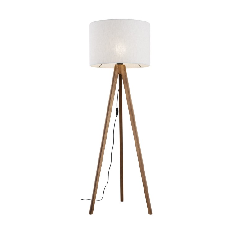 Lampa podłogowa nowoczesna skandynawska boho drewniana klosz materiałowy orzech lniana TK Lighting Grand 16004 1x15W E27