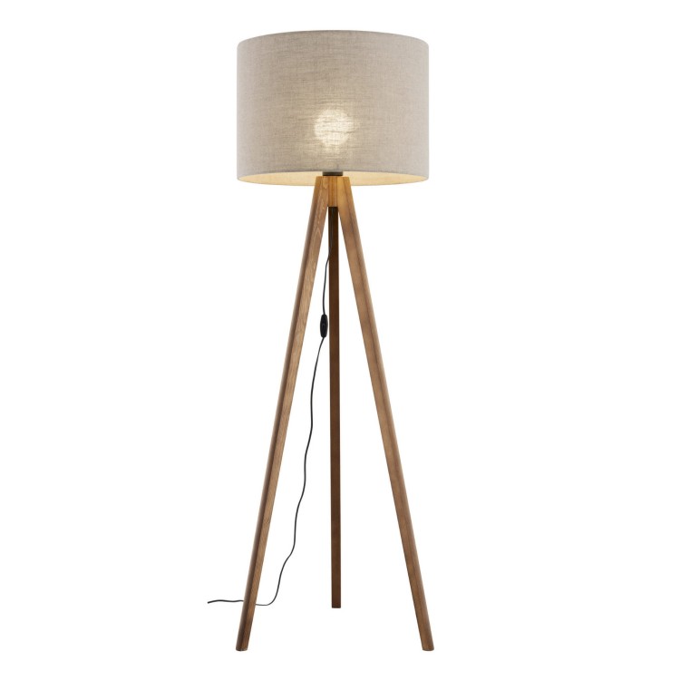 Lampa podłogowa nowoczesna skandynawska boho drewniana klosz materiałowy orzech lniana TK Lighting Grand 16018 1x15W E27