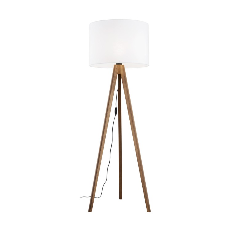 Lampa podłogowa nowoczesna skandynawska boho drewniana klosz materiałowy orzech biała TK Lighting Grand 16003 1x15W E27