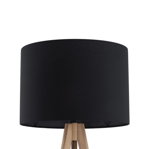 Lampa podłogowa nowoczesna skandynawska boho drewniana klosz materiałowy sosna czarna TK Lighting Grand 16008 1x15W E27