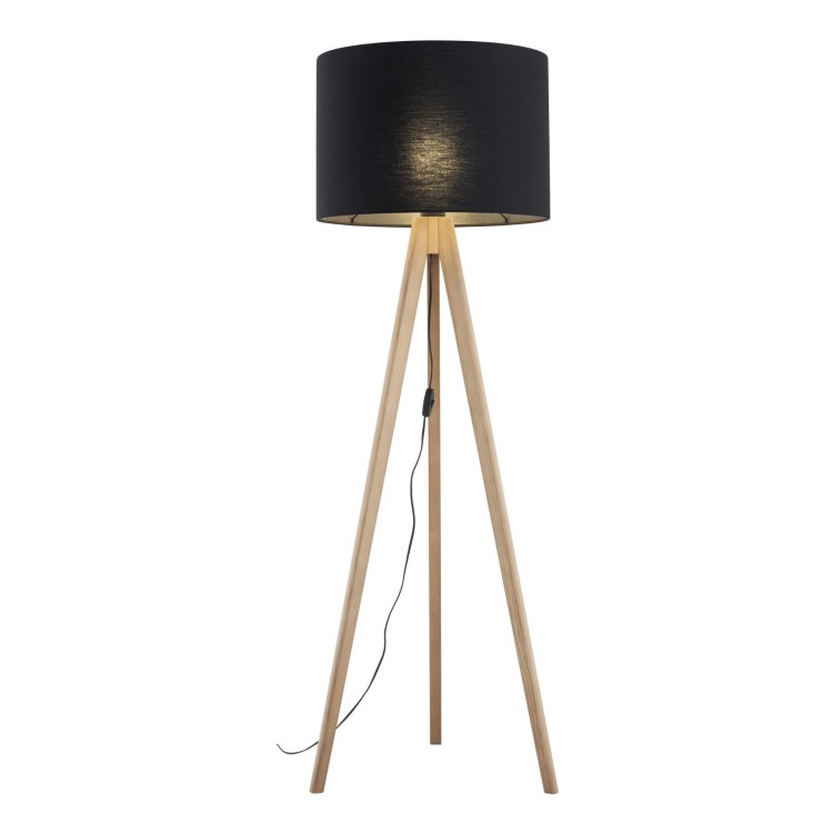 Lampa podłogowa nowoczesna skandynawska boho drewniana klosz materiałowy sosna czarna TK Lighting Grand 16008 1x15W E27