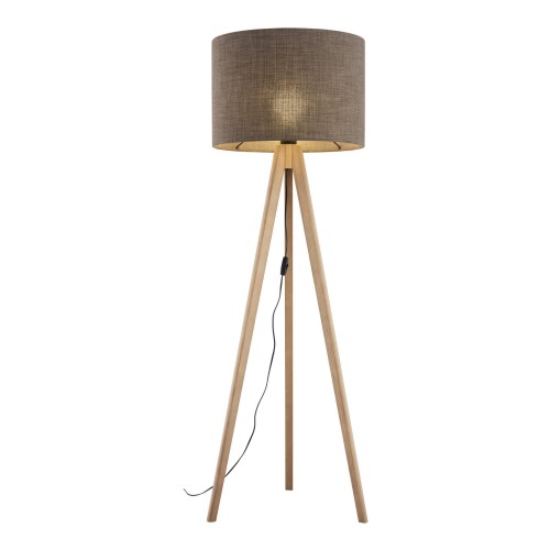 Lampa podłogowa nowoczesna skandynawska boho drewniana klosz materiałowy sosna brązowa TK Lighting Grand 16026 1x15W E27