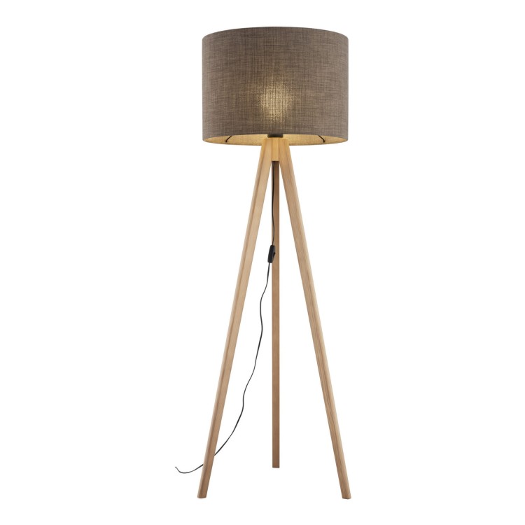 Lampa podłogowa nowoczesna skandynawska boho drewniana klosz materiałowy sosna brązowa TK Lighting Grand 16026 1x15W E27