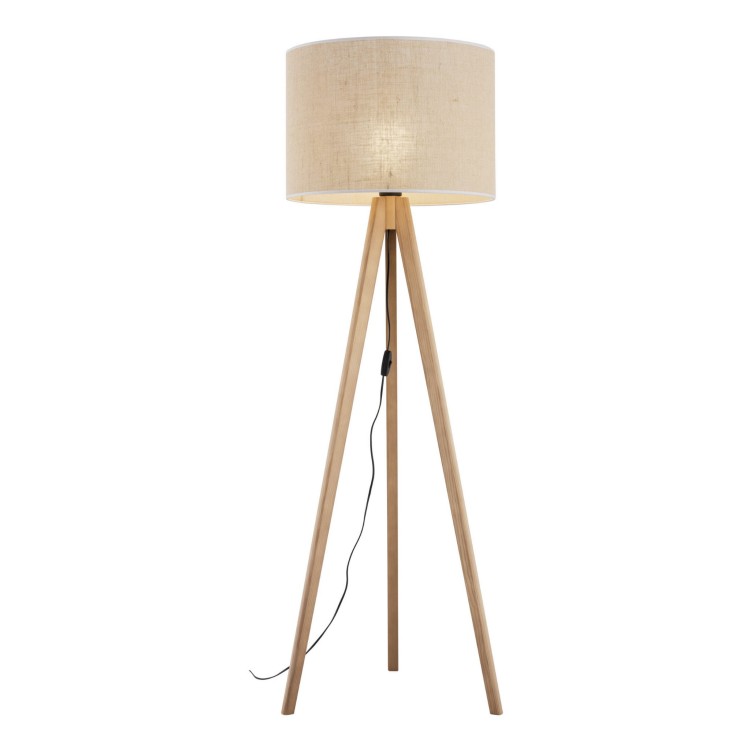 Lampa podłogowa nowoczesna skandynawska boho drewniana klosz materiałowy sosna juta TK Lighting Grand 16020 1x15W E27