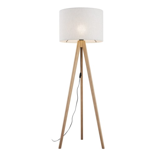 Lampa podłogowa nowoczesna skandynawska boho drewniana klosz materiałowy sosna lniana TK Lighting Grand 16007 1x15W E27