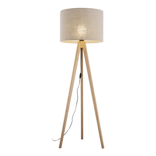 Lampa podłogowa nowoczesna skandynawska boho drewniana klosz materiałowy sosna lniana TK Lighting Grand 16021 1x15W E27