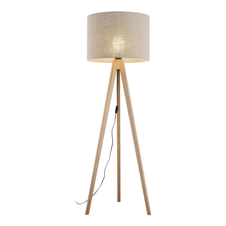 Lampa podłogowa nowoczesna skandynawska boho drewniana klosz materiałowy sosna lniana TK Lighting Grand 16021 1x15W E27