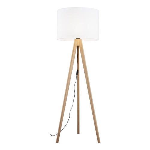 Lampa podłogowa nowoczesna skandynawska boho drewniana klosz materiałowy sosna biała TK Lighting Grand 16006 1x15W E27