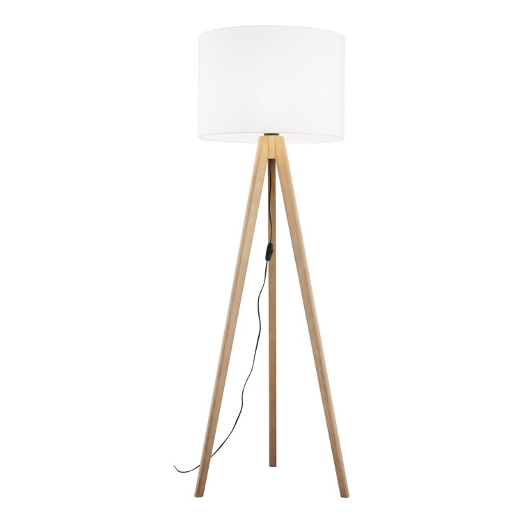 Lampa podłogowa nowoczesna skandynawska boho drewniana klosz materiałowy sosna biała TK Lighting Grand 16006 1x15W E27