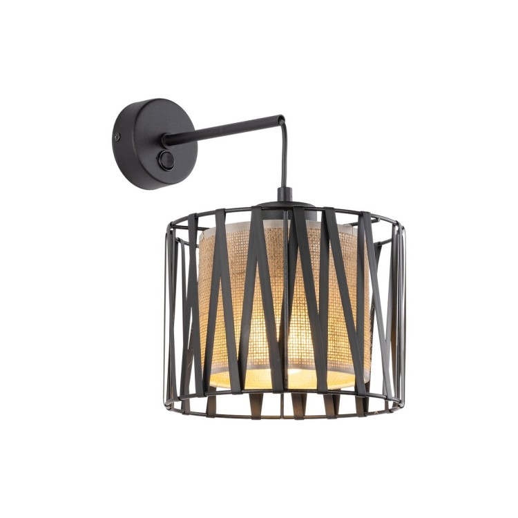 Kinkiet nowoczesny skandynawski boho pręty metalowe abażur materiałowy czarny juta TK Lighting Harmony 5950 1x15W E27