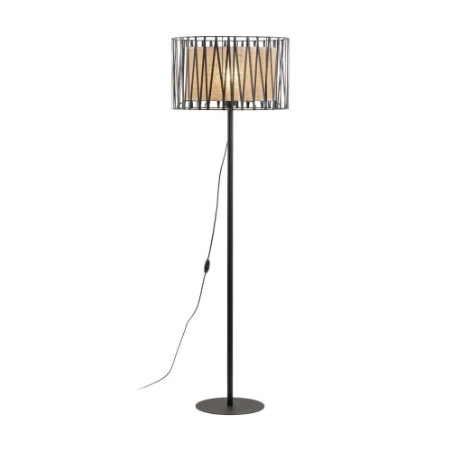 Lampa podłogowa nowoczesna skandynawska boho pręty metalowe abażur materiałowy czarna juta TK Lighting Harmony 5890 1x15W E27