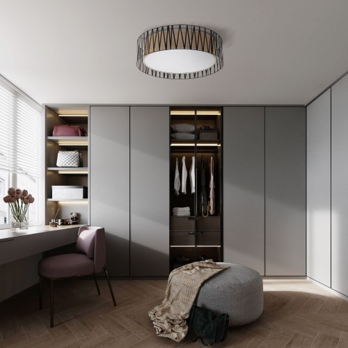 Plafon nowoczesny skandynawski boho pręty metalowe abażur materiałowy czarny juta TK Lighting Harmony 4556 4x15W E27