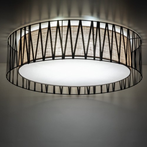 Plafon nowoczesny skandynawski boho pręty metalowe abażur materiałowy czarny juta TK Lighting Harmony 4556 4x15W E27