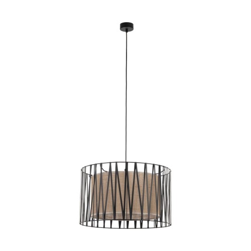 Plafon nowoczesny skandynawski boho pręty metalowe abażur materiałowy czarny juta TK Lighting Harmony 4556 4x15W E27
