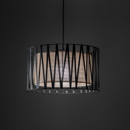 Lampa wisząca nowoczesna skandynawska boho pręty metalowe abażur materiałowy czarna juta TK Lighting Harmony 4562 1x15W E27