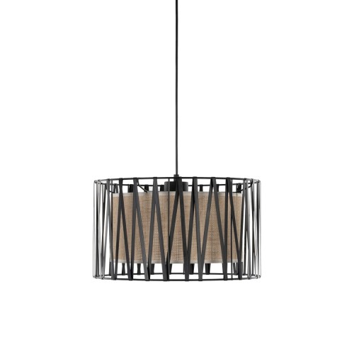 Lampa wisząca nowoczesna skandynawska boho pręty metalowe abażur materiałowy czarna juta TK Lighting Harmony 4562 1x15W E27