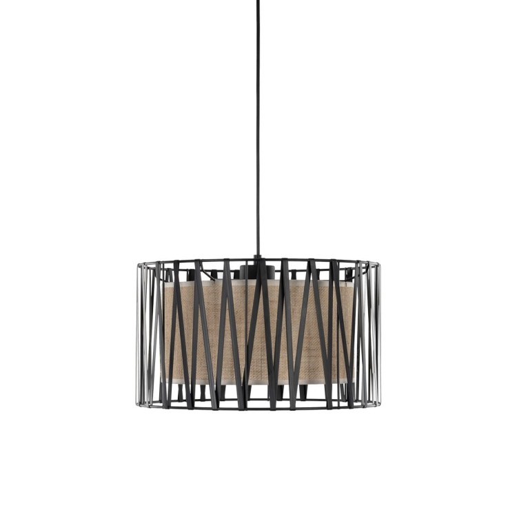 Lampa wisząca nowoczesna skandynawska boho pręty metalowe abażur materiałowy czarna juta TK Lighting Harmony 4562 1x15W E27