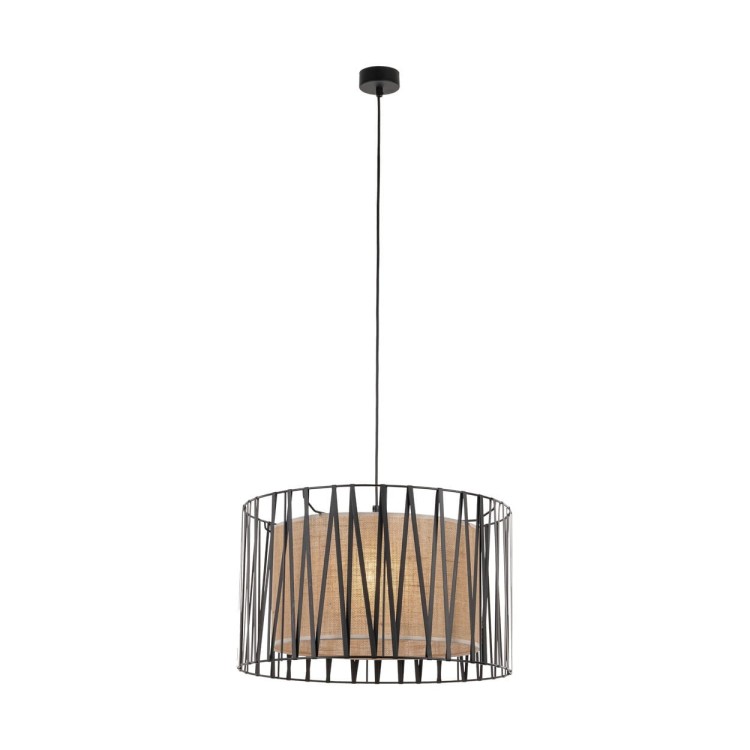 Lampa wisząca nowoczesna skandynawska boho pręty metalowe abażur materiałowy czarna juta TK Lighting Harmony 4557 3x15W E27