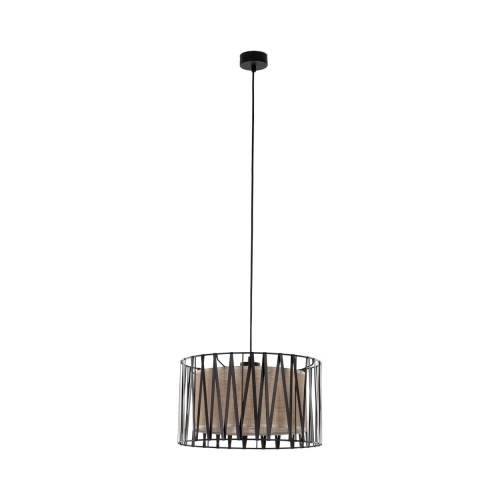 Lampa wisząca nowoczesna skandynawska boho pręty metalowe abażur materiałowy czarna juta TK Lighting Harmony 4557 3x15W E27