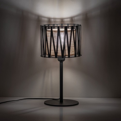 Lampka nowoczesny skandynawski boho pręty metalowe abażur materiałowy czarna juta TK Lighting Harmony 5889 1x15W E27