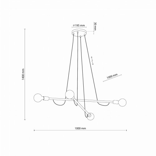 Lampa wisząca patyk pająk TK Lighting Helix 4949 4x15W E27 czarna drewniana