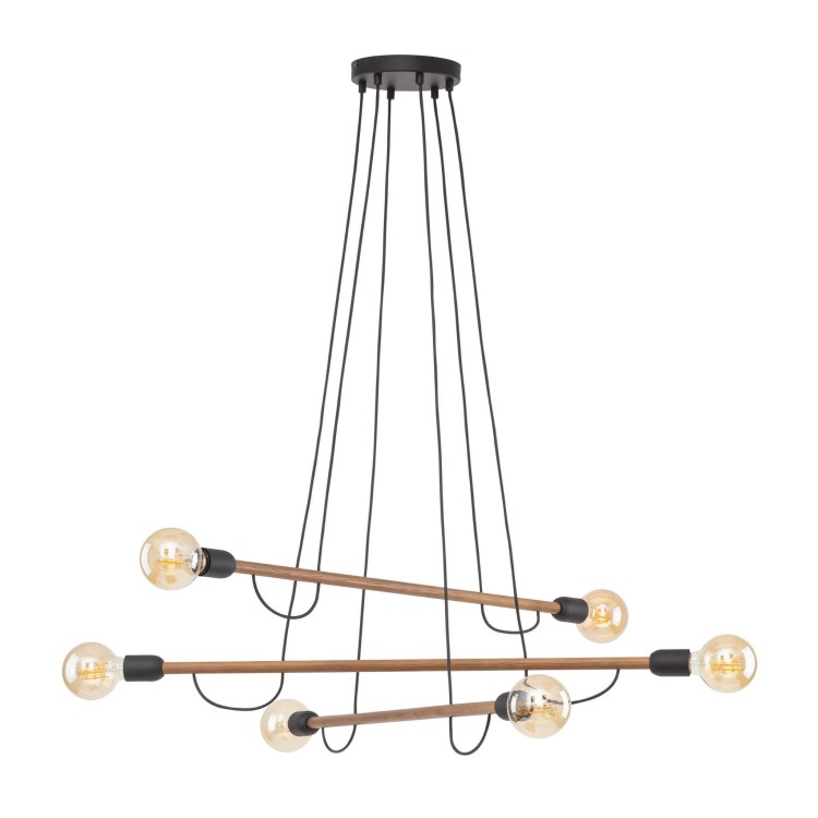 Lampa wisząca patyk pająk TK Lighting Helix 4950 6x15W E27 czarna drewniana