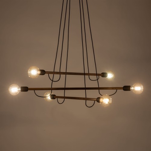 Lampa wisząca patyk pająk TK Lighting Helix 4950 6x15W E27 czarna drewniana