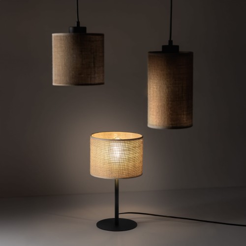 Lampka nowoczesna boho abażur materiałowy juta czarna TK Lighting Juta 5552 1x15W E27