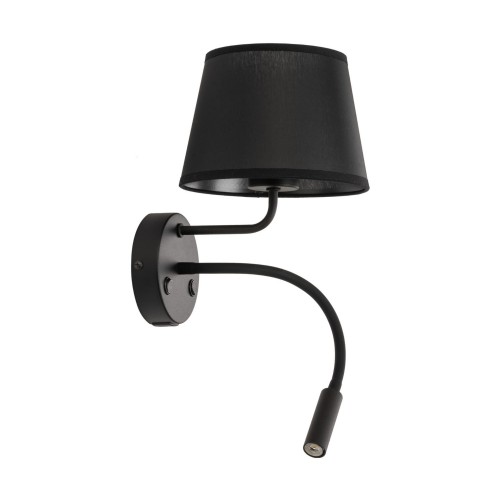 Kinkiet do czytania z włącznikiem nowoczesny elegancki loft giętki tuba rurka abażur materiałowy czarny TK Lighting Maja 10203 1x15W E27 1x8W G9