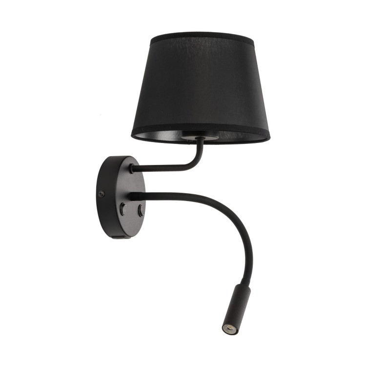 Kinkiet do czytania z włącznikiem nowoczesny elegancki loft giętki tuba rurka abażur materiałowy czarny TK Lighting Maja 10203 1x15W E27 1x8W G9
