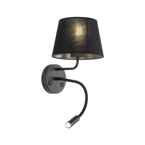 Kinkiet do czytania z włącznikiem nowoczesny elegancki loft giętki tuba rurka abażur materiałowy czarny TK Lighting Maja 10081 1x60W E27 1x6W G9