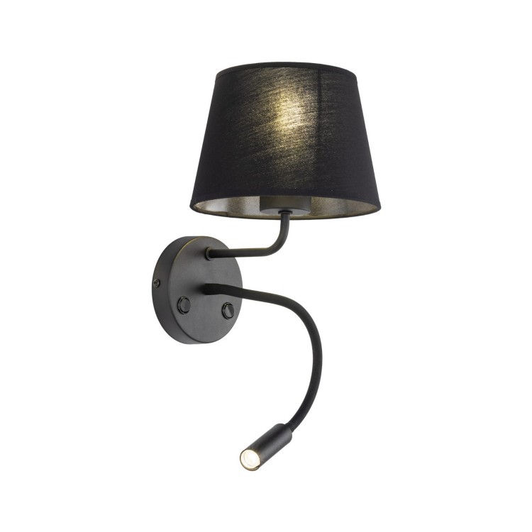 Kinkiet do czytania z włącznikiem nowoczesny elegancki loft giętki tuba rurka abażur materiałowy czarny TK Lighting Maja 10081 1x60W E27 1x6W G9