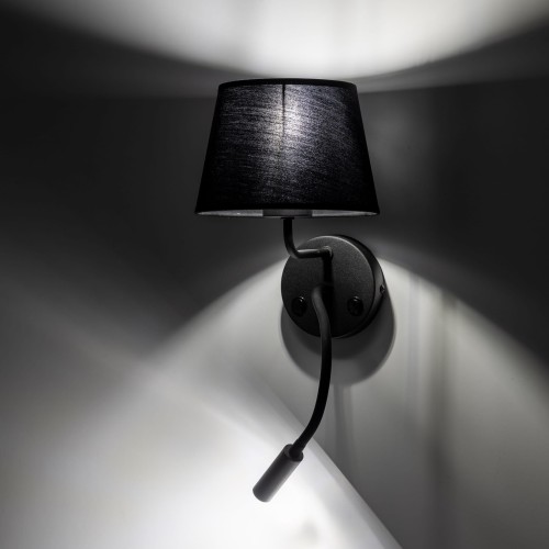 Kinkiet do czytania z włącznikiem nowoczesny elegancki loft giętki tuba rurka abażur materiałowy czarny TK Lighting Maja 10081 1x60W E27 1x6W G9