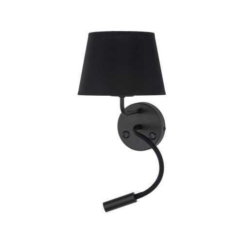 Kinkiet do czytania z włącznikiem nowoczesny elegancki loft giętki tuba rurka abażur materiałowy czarny TK Lighting Maja 10081 1x60W E27 1x6W G9