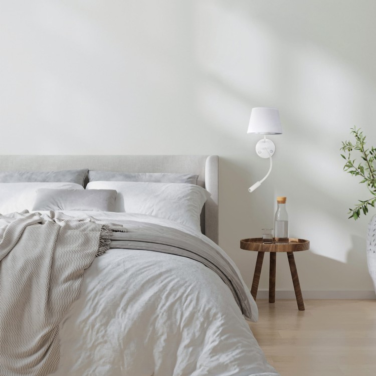 Kinkiet do czytania z włącznikiem nowoczesny elegancki loft giętki tuba rurka abażur materiałowy biały TK Lighting Maja 10080 1x60W E27 1x6W G9