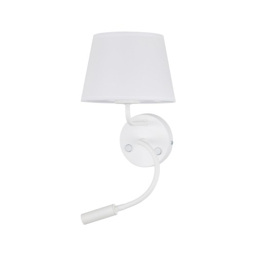 Kinkiet do czytania z włącznikiem nowoczesny elegancki loft giętki tuba rurka abażur materiałowy biały TK Lighting Maja 10080 1x60W E27 1x6W G9
