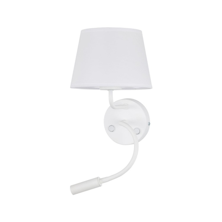 Kinkiet do czytania z włącznikiem nowoczesny elegancki loft giętki tuba rurka abażur materiałowy biały TK Lighting Maja 10080 1x60W E27 1x6W G9