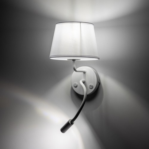 Kinkiet do czytania z włącznikiem nowoczesny elegancki loft giętki tuba rurka abażur materiałowy biały TK Lighting Maja 10080 1x60W E27 1x6W G9