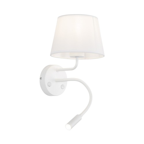 Kinkiet do czytania z włącznikiem nowoczesny elegancki loft giętki tuba rurka abażur materiałowy biały TK Lighting Maja 10080 1x60W E27 1x6W G9
