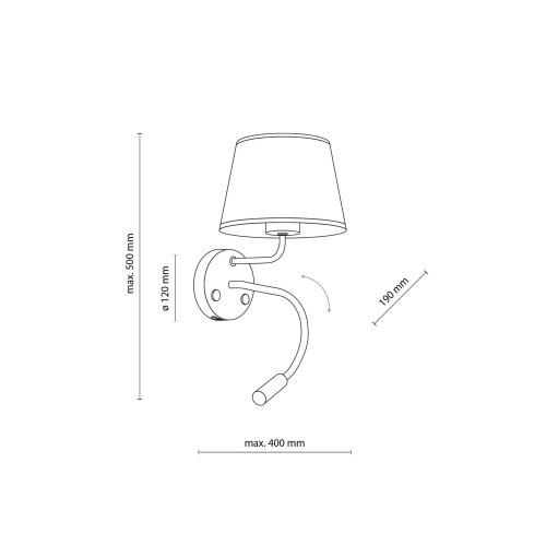 Kinkiet do czytania z włącznikiem nowoczesny elegancki loft giętki tuba rurka abażur materiałowy biały TK Lighting Maja 10204 1x15W E27 1x8W G9