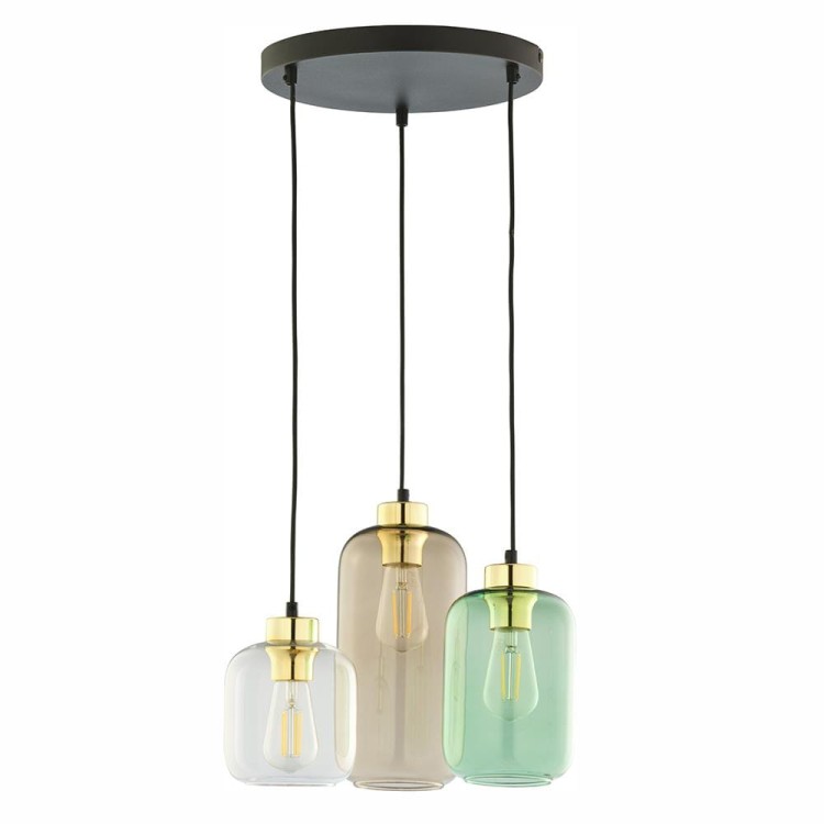 Lampa wisząca szklane klosze balon Tk Lighting Marco 3325 3x60W E27 czarna złota zielona