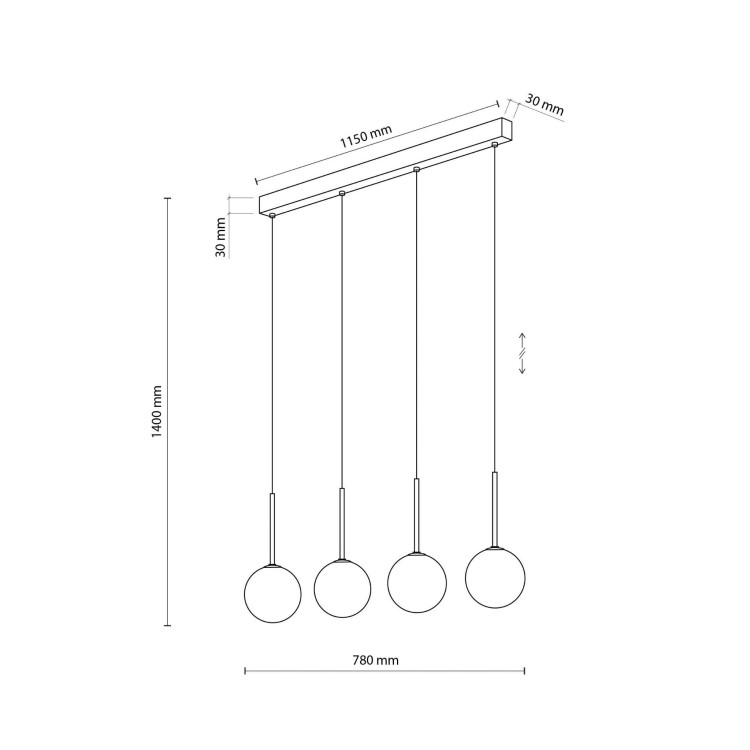 Lampa wisząca listwa nowoczesna elegancka skandynawska klosz szklany kule czarna biała TK Lighting Martin 4503 4x6W G9