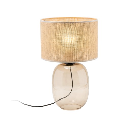 Lampka nowoczesna skandynawska klasyczna elegancka abażur materiałowy bursztynowa juta TK Lighting Melody 5986 1x15W E27