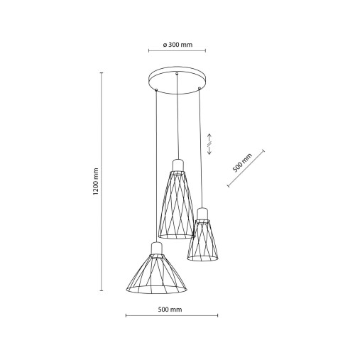 Lampa wisząca nowoczesna industrialna loft ażurowa klosz metalowy pręty stożek czarna TK Lighting Modesto 10187 3x10W GU10