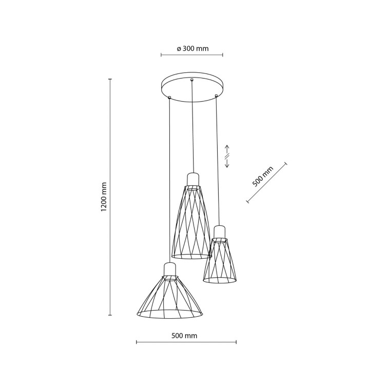 Lampa wisząca nowoczesna industrialna loft ażurowa klosz metalowy pręty stożek czarna TK Lighting Modesto 10187 3x10W GU10