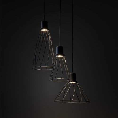 Lampa wisząca nowoczesna industrialna loft ażurowa klosz metalowy pręty stożek czarna TK Lighting Modesto 10187 3x10W GU10