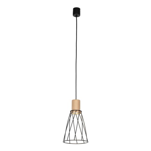 Lampa wisząca nowoczesna industrialna loft ażurowa klosz metalowy pręty stożek czarna drewno TK Lighting Modesto 10155 1x10W GU10