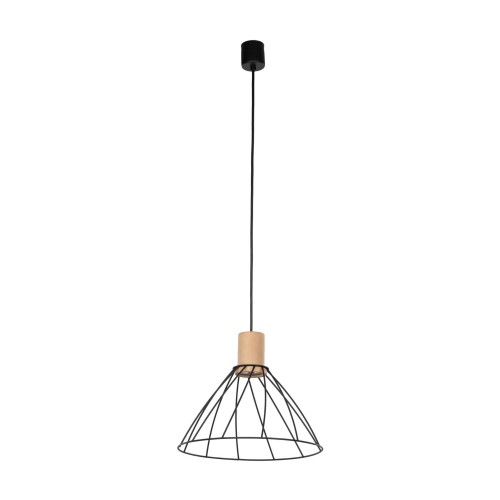 Lampa wisząca nowoczesna industrialna loft ażurowa klosz metalowy pręty stożek czarna drewno TK Lighting Modesto 10155 1x10W GU10
